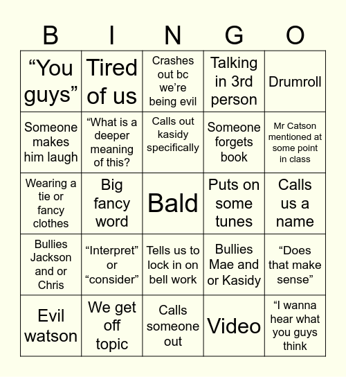Mr Bingo-son Bingo Card