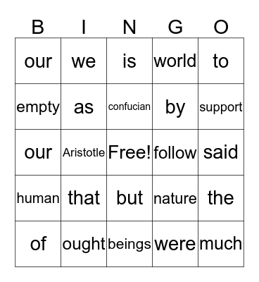 THE HUMAN NATURE Bingo Card