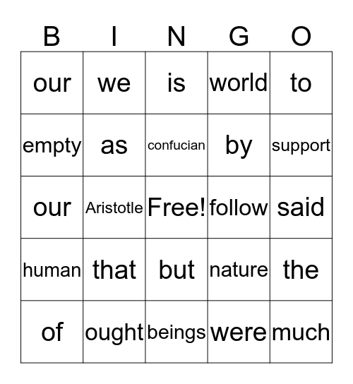 THE HUMAN NATURE Bingo Card