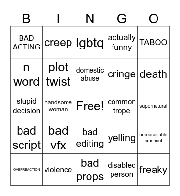 tubi movie bingo Card