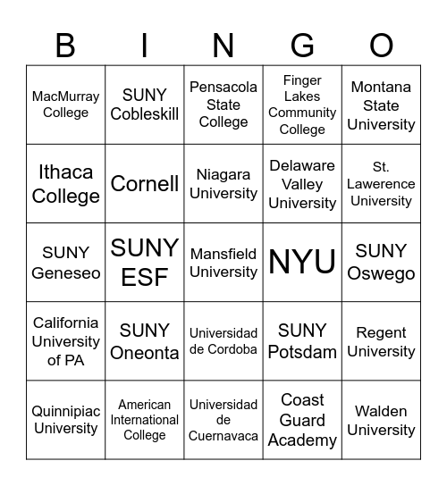 Faculty/Staff College Bingo Card