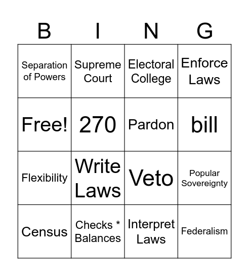 Constitution Bingo Card