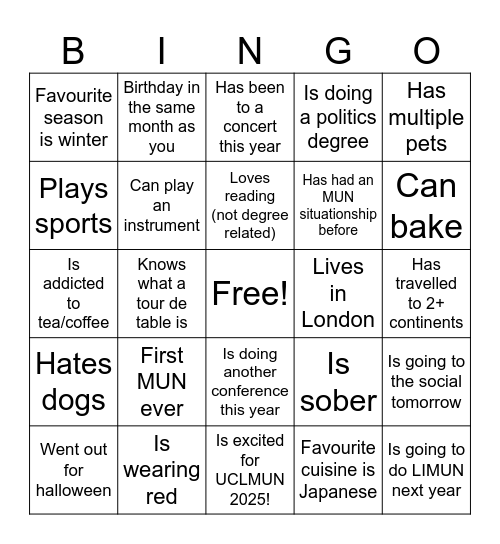Untitled Bingo Card