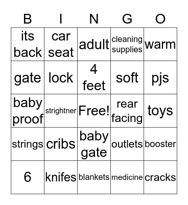 baby safety Bingo Card