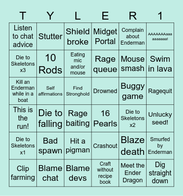 tyler1 minecraft bingo Card