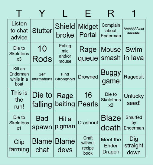tyler1 minecraft bingo Card