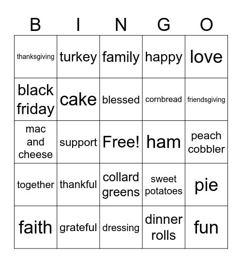 FRIENDSGIVING Bingo Card