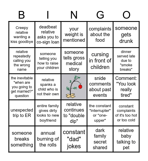 Dysfunctional Family Christmas Fun Bingo Card