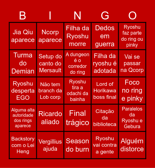 Bingo Canto 9 Bingo Card