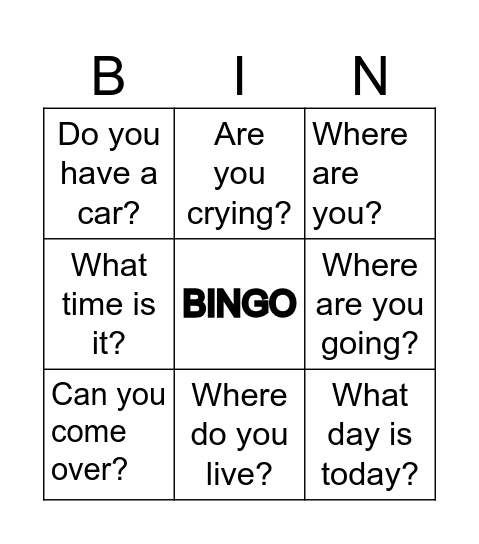WARM-UP BINGO Card