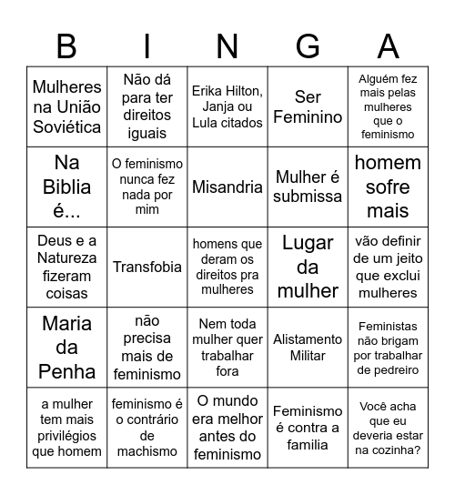 Binga Feminista Bingo Card
