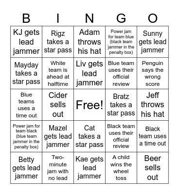 Black vs. Blue Bingo Card