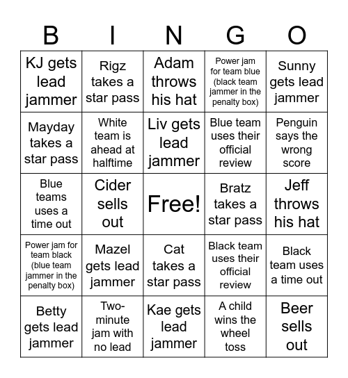 Black vs. Blue Bingo Card