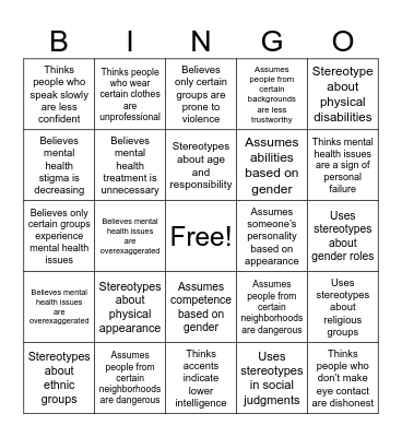 Implicit Bias Bingo Card