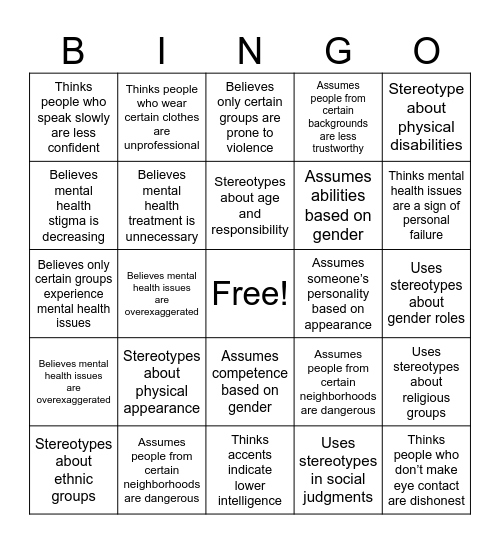 Implicit Bias Bingo Card