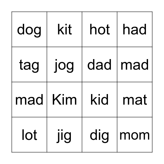 M-K Bingo Card