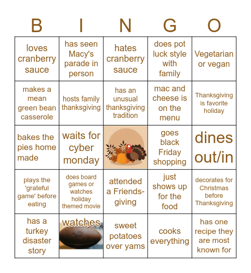 Thanksgiving 2025 Bingo Card
