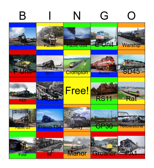 Railroads that I would like to restore and operate one day Bingo Card
