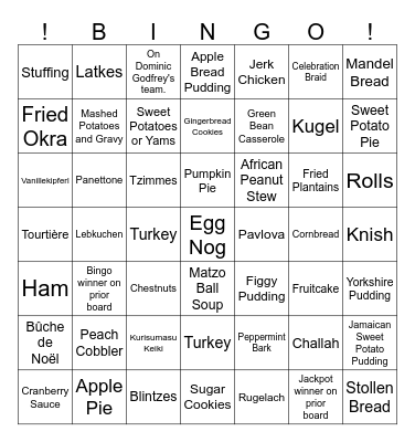 International Holiday Foods Bingo Card