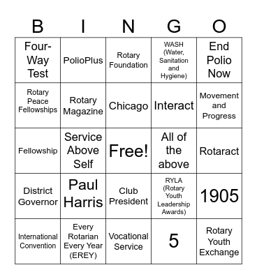 Rotary Bingo Card