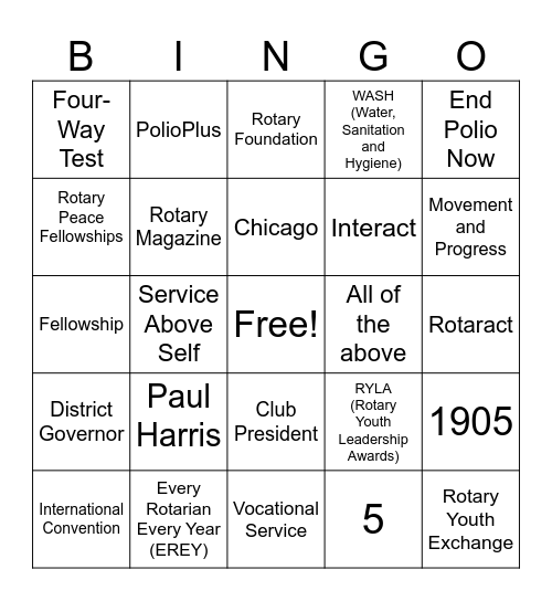 Rotary Bingo Card