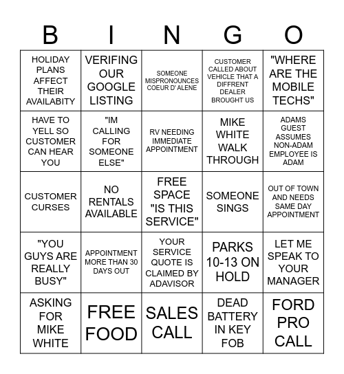 BDC BINGO CARD Bingo Card