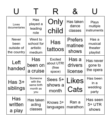 UTR + You BINGO! Bingo Card