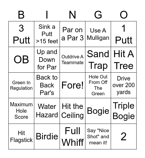 The Back Nine Bingo! Bingo Card