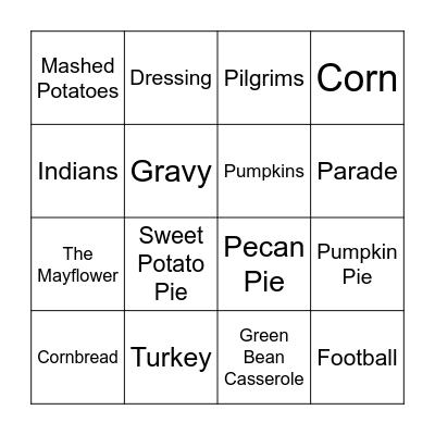 Thanksgiving Bingo Card