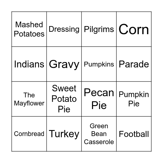 Thanksgiving Bingo Card