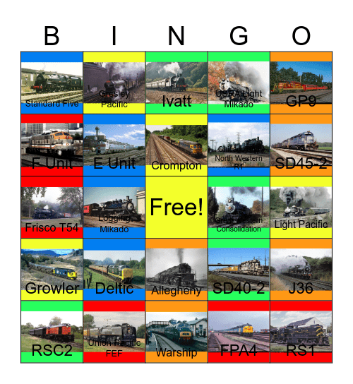 Railroads that I would like to talk about the history of the engines one day Bingo Card