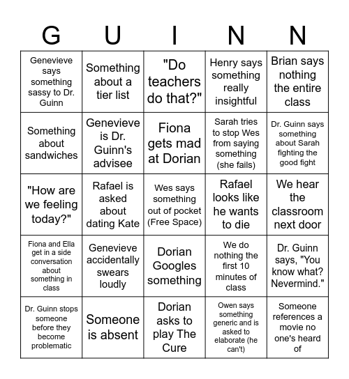 Dr. Guinn's A Carrier Bingo Card