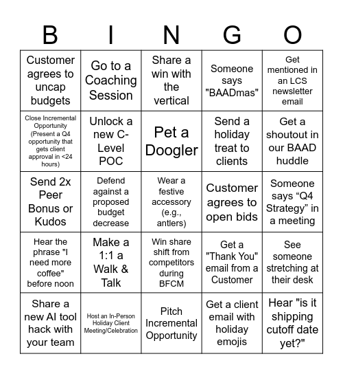 BAAD Holiday Bingo Card