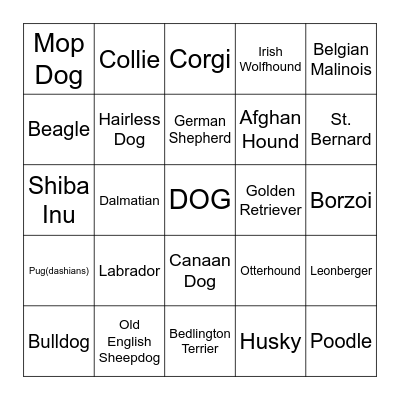 Can I Pet That Dawg Bingo Card