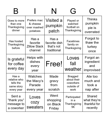 ZanksGiving Bingo Card