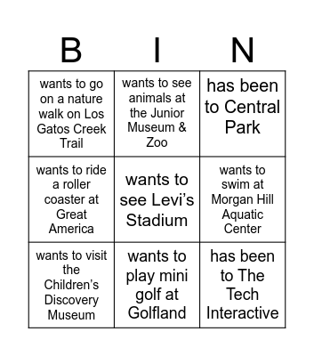 Find Someone Who..Santa Clara Edition Bingo Card