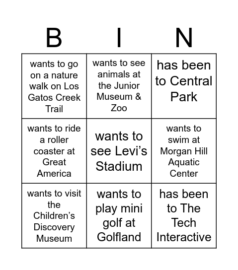 Find Someone Who..Santa Clara Edition Bingo Card