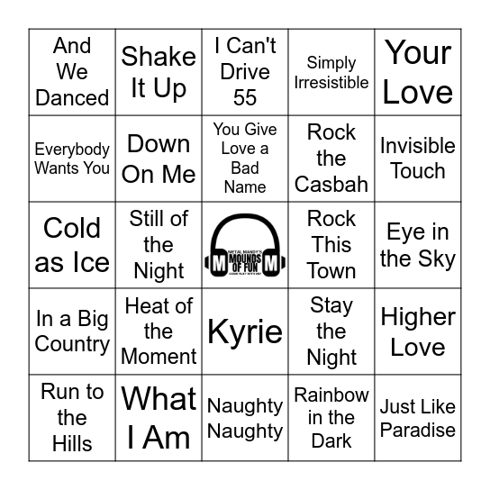 80s All Things Rock Bingo Card