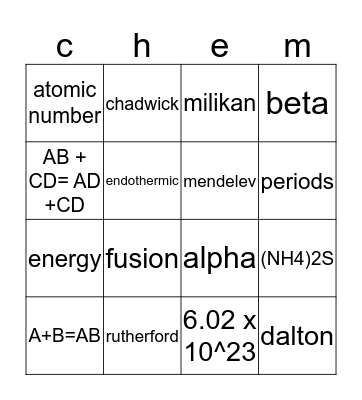 chemsitry! Bingo Card