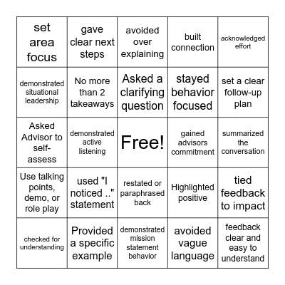 Feedback Bingo Card