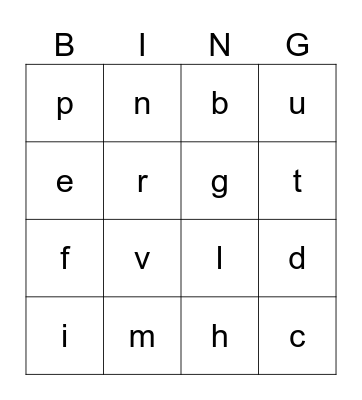 lowercase letters Bingo Card