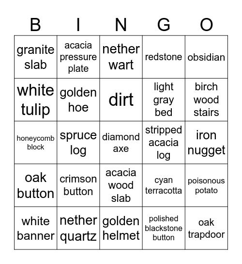 Minecraft Bingo Card