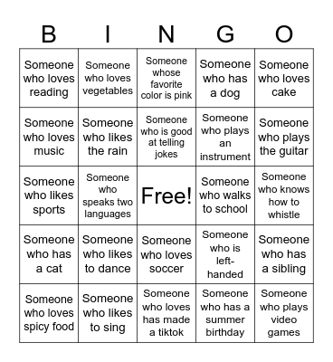 Find Someone Who Bingo Card