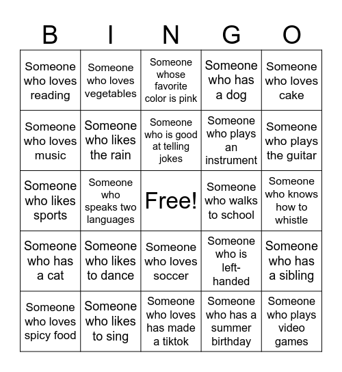 Find Someone Who Bingo Card