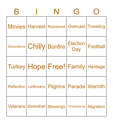 November 2025 Bingo Card