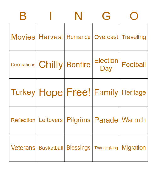 November 2025 Bingo Card