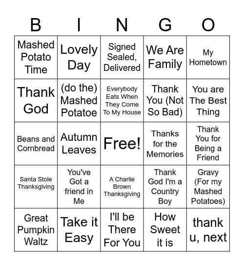 Thanksgiving Bingo Card