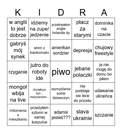 Kidraman Bingo 2025 Bingo Card