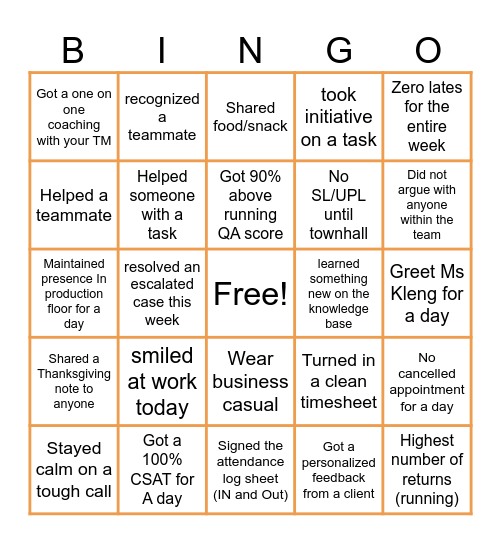 SBA Bingo Card