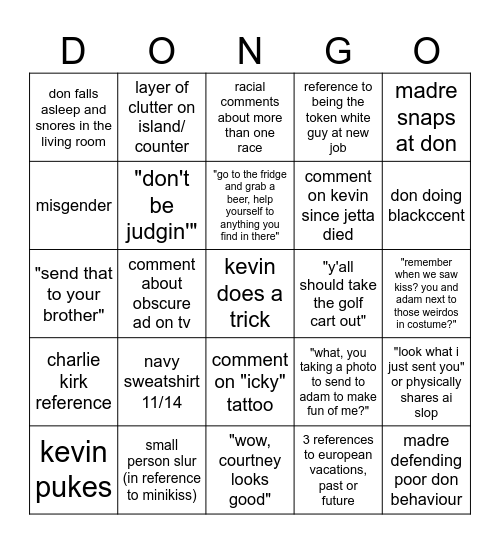 DONGO Bingo Card